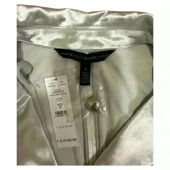 White House Black Market Silver Velvet Long Line Blazer Size Small NWT - Picture 11 of 13